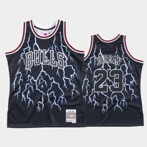 Men's Chicago Bulls #23 Michael Jordan Black Lightning Hardwood Classics Jersey