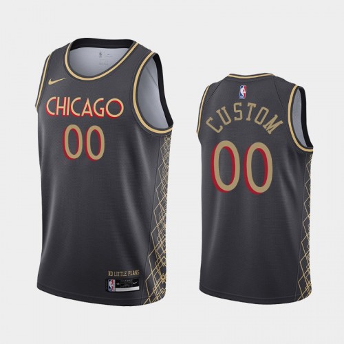 Men Chicago Bulls #00 Custom 2020-21 Motor City Edition No Little Plans Black Jersey