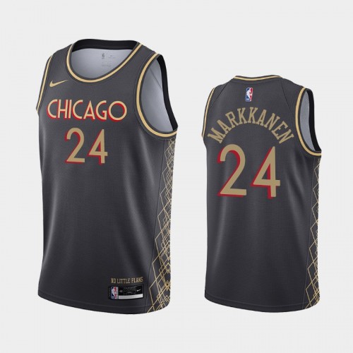 Men Chicago Bulls #24 Lauri Markkanen 2020-21 Motor City Edition No Little Plans Black Jersey