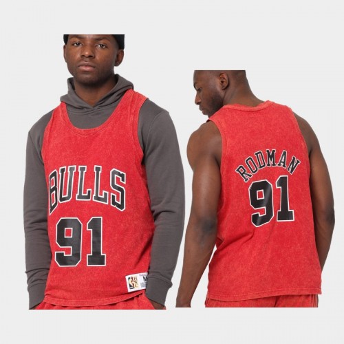 Chicago Bulls Dennis Rodman Men #91 Quintessential Red Worn Out Tnak Jersey