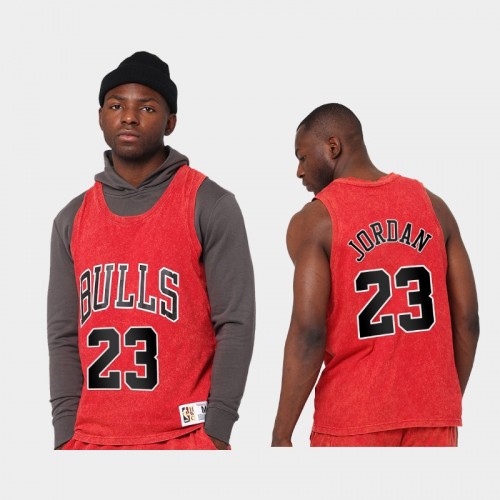Chicago Bulls Michael Jordan Men #23 Quintessential Red Worn Out Tnak Jersey
