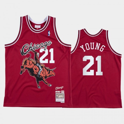 Men's Chicago Bulls #21 Thaddeus Young Red Juice Wrld x BR Remix Jersey