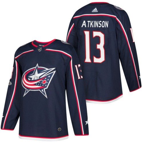 #13 Cam Atkinson Navy 2018 New Season Home Authentic Jersey With Anniversary Patch