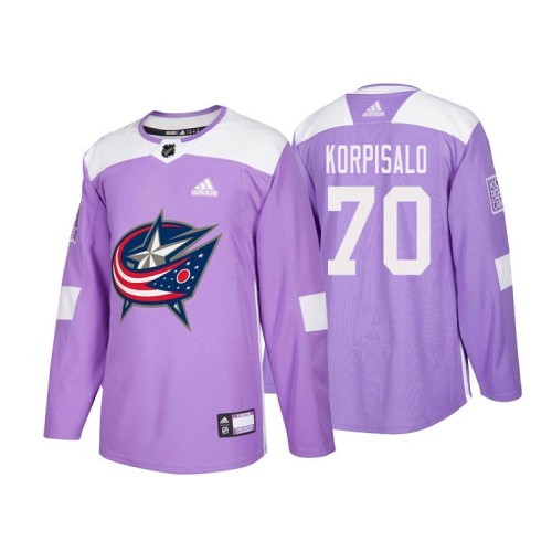 #70 Joonas Korpisalo Purple 2018 Authentic Hockey Fights Cancer Jersey