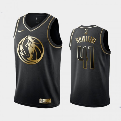 Men's Dallas Mavericks #41 Dirk Nowitzki Black Golden Logo Jersey