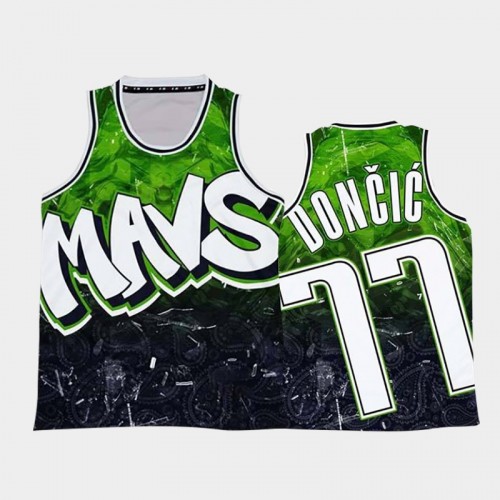 Dallas Mavericks #77 Luka Doncic Green Big Face Fashion Tank Jersey