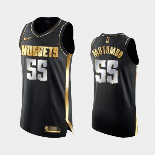 Men Denver Nuggets #55 Dikembe Mutombo Black Golden Authentic Limited Edition Jersey