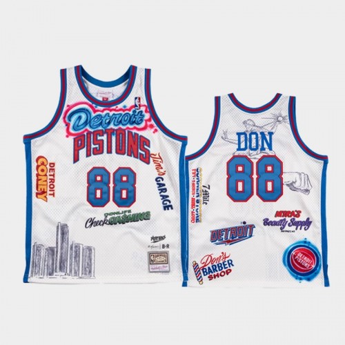 Men's Detroit Pistons #88 Big Sean White NBA Remix Jersey - Don