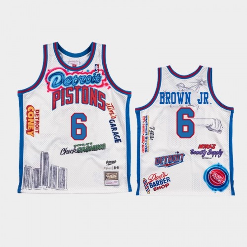 Men's Detroit Pistons #6 Bruce Brown Jr. White NBA Remix Jersey - Big Sean