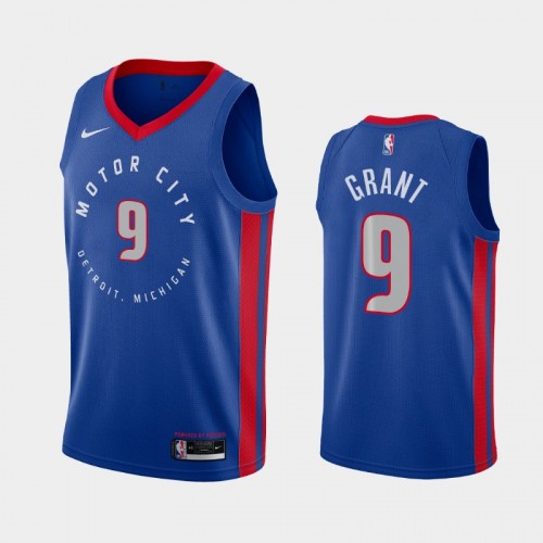 Men's Detroit Pistons #9 Jerami Grant 2020-21 City Blue Jersey