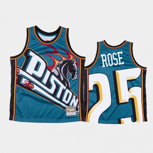 Detroit Pistons #25 Derrick Rose Teal Big Face Jersey - Hardwood Classics