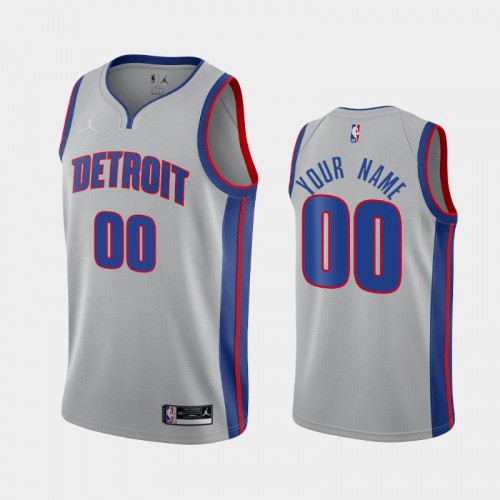 Men's Detroit Pistons #00 Custom 2020-21 Statement Silver Jersey