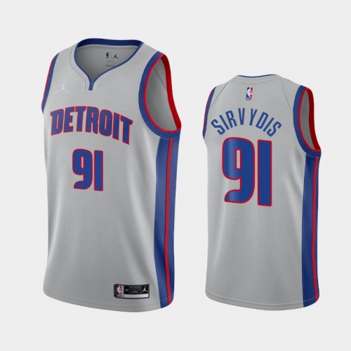 Men's Detroit Pistons #91 Deividas Sirvydis 2020-21 Statement Jordan Brand Silver Jersey