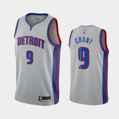 Men's Detroit Pistons Jerami Grant #9 2020-21 Statement Silver Jersey