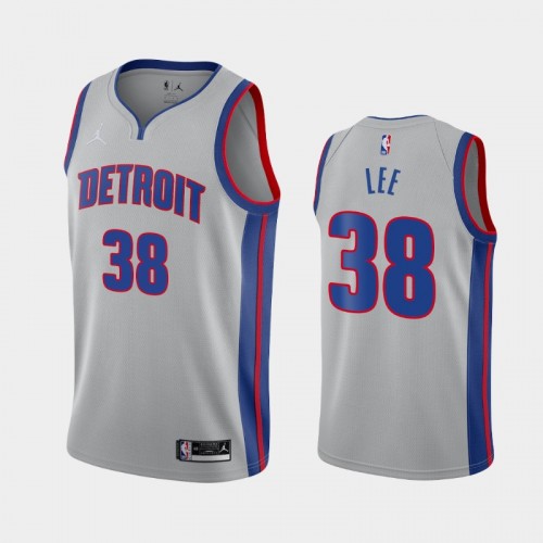 Men's Detroit Pistons Saban Lee #38 2020-21 Statement Silver Jersey