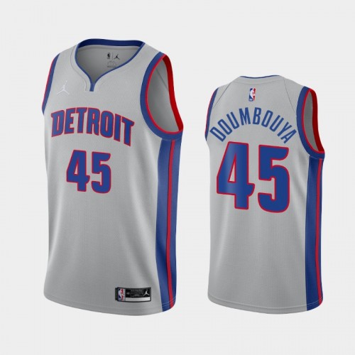 Men's Detroit Pistons #45 Sekou Doumbouya 2020-21 Statement Silver Jersey