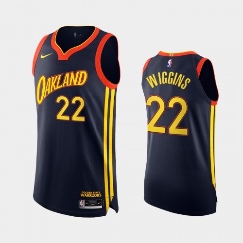 Men Golden State Warriors Andrew Wiggins #22 2020-21 Authentic City Edition Player Navy Jersey