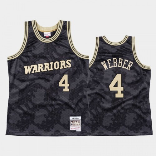 Men's Golden State Warriors #4 Chris Webber Black Toile Metallic Classic Jersey