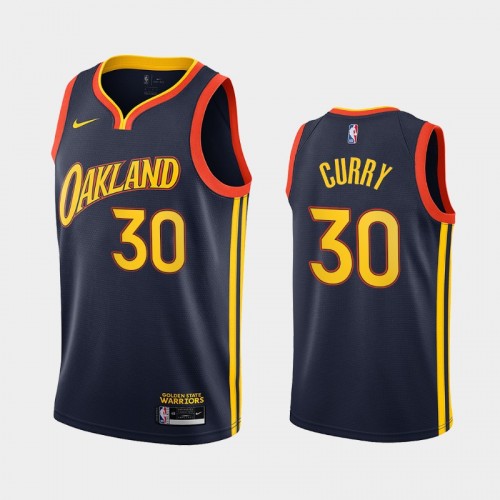 Men Golden State Warriors #30 Stephen Curry 2020-21 City Edition Oakland Navy Jersey