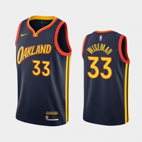 Men's Golden State Warriors #33 James Wiseman 2020-21 City Navy Jersey