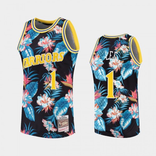 Men's Golden State Warriors #1 Damion Lee Floral Fashion Hardwood Classics Black Jersey