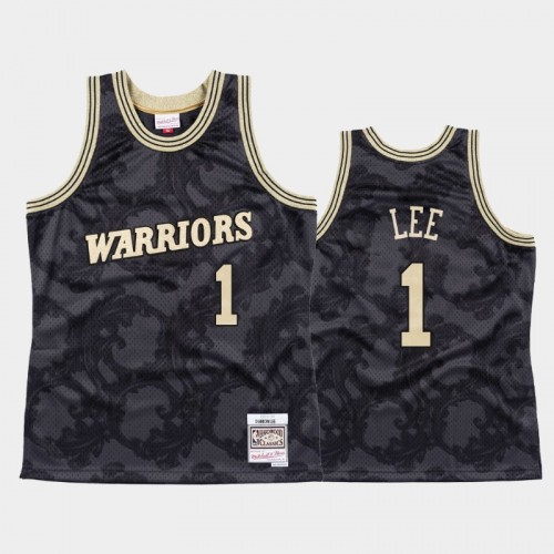 Men's Golden State Warriors #1 Damion Lee Black Toile Metallic Classic Jersey