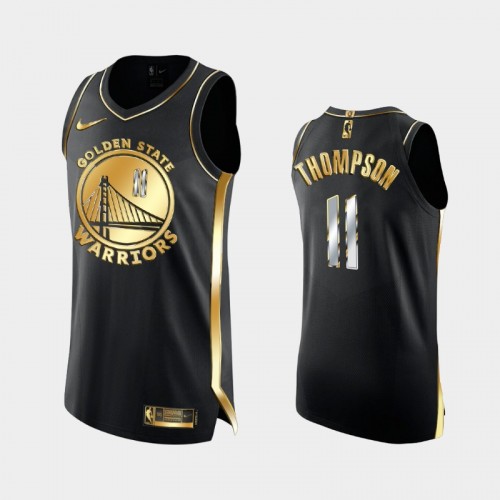 Men Golden State Warriors #11 Klay Thompson Black Golden Edition 6X Champs Authentic Jersey