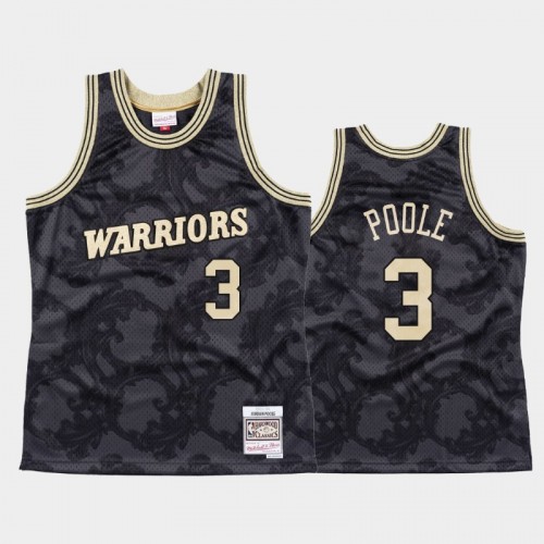 Men's Golden State Warriors #3 Jordan Poole Black Toile Metallic Classic Jersey