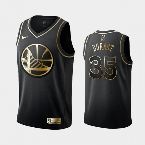 Men's Golden State Warriors #35 Kevin Durant Black Golden Logo Jersey