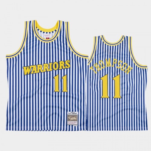 Golden State Warriors #11 Klay Thompson Striped Blue 1990-91 Jersey