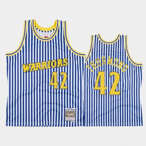 Golden State Warriors #42 Nathaniel Thurmond Striped Blue 1990-91 Jersey