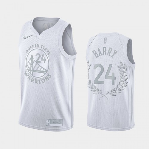 Men's Golden State Warriors #24 Rick Barry White Platinum Edition Glory Retired Jersey