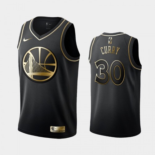 Men's Golden State Warriors #30 Stephen Curry Black Golden Logo Jersey