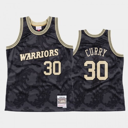 Men's Golden State Warriors #30 Stephen Curry Black Toile Metallic Classic Jersey