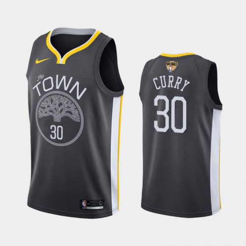Men's Golden State Warriors #30 Stephen Curry Gray 2019 NBA Finals Statement Jersey