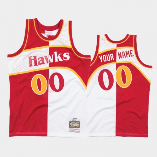 Hawks #00 Custom Split Hardwood Classics White Red Jersey