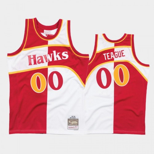 Hawks #00 Jeff Teague Split Hardwood Classics White Red Jersey
