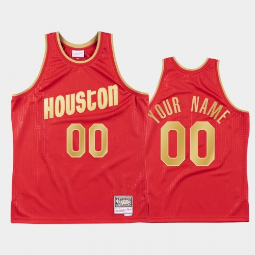 Men's Houston Rockets #00 Custom Red 2020 Chinese New Year Hardwood Classics Jersey