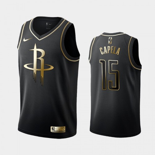 Men's Houston Rockets #15 Clint Capela Black Golden Logo Jersey
