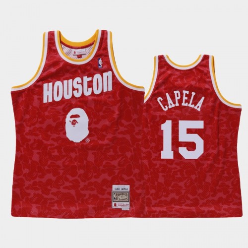 Men's Houston Rockets #15 Clint Capela Red BAPE X Mitchell Classic Jersey