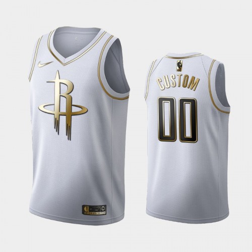 Men's Houston Rockets #00 Custom White Golden Edition Jersey