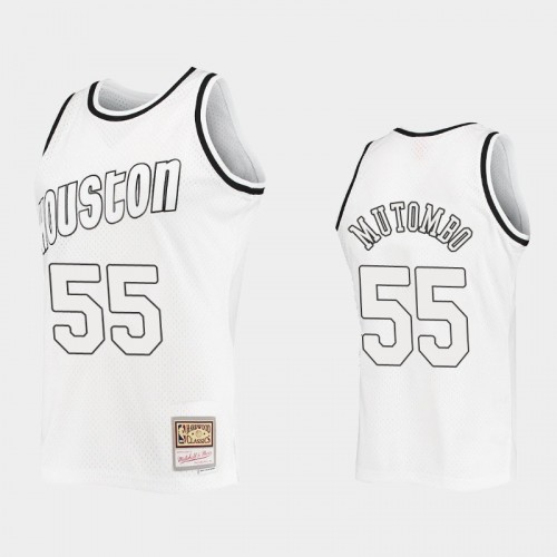 Houston Rockets #55 Dikembe Mutombo Outdated Classic Mitchell Ness White Jersey