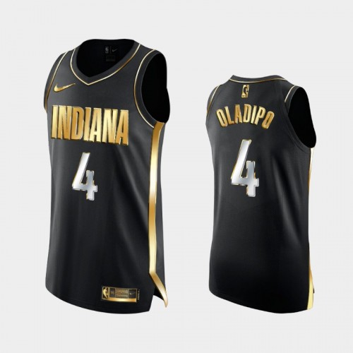 Men's Indiana Pacers #4 Victor Oladipo Black Authentic Golden Limited Edition Jersey