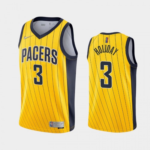 Men's Indiana Pacers #3 Aaron Holiday 2021 Earned Yellow Jersey