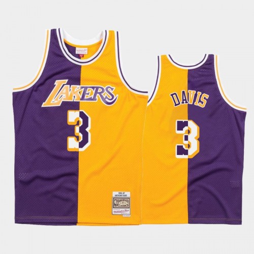 Lakers #3 Anthony Davis Split Hardwood Classics Purple Gold Jersey