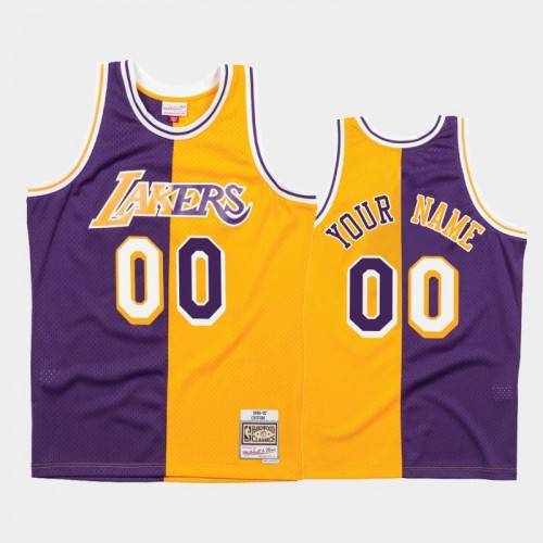 Lakers #00 Custom Split Hardwood Classics Purple Gold Jersey