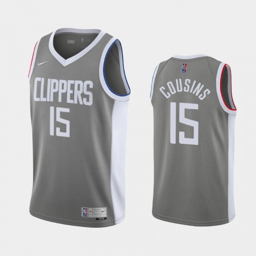 Men's Los Angeles Clippers #15 DeMarcus Cousins 2021 Earned Gray Jersey