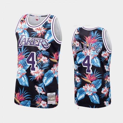 Men's Los Angeles Lakers #4 Alex Caruso Floral Fashion Hardwood Classics Black Jersey