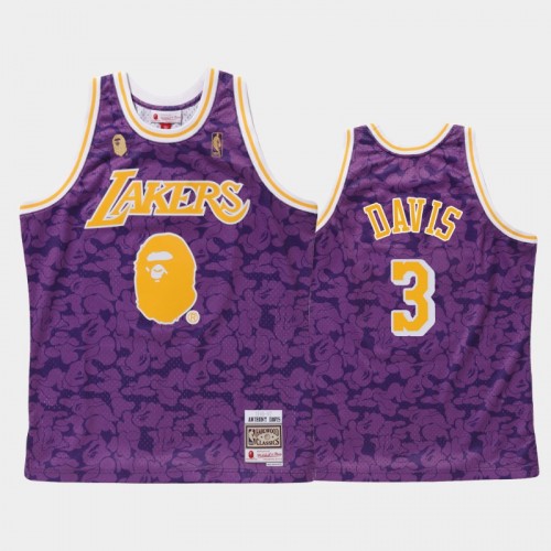 Men's Los Angeles Lakers #3 Anthony Davis Purple BAPE X Mitchell Classic Jersey
