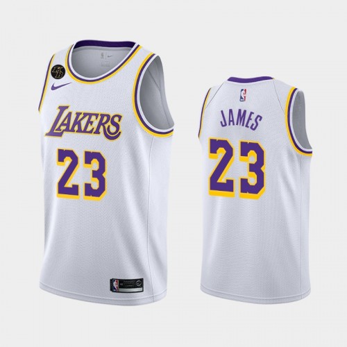 Men's Los Angeles Lakers #23 LeBron James 2020 Association Remember Kobe Bryant White Jersey